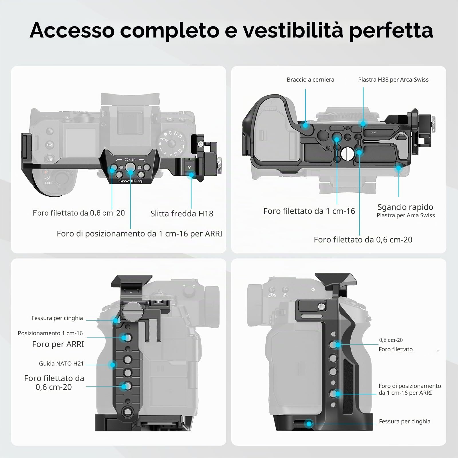 SMALLRIG Cage per FUJIFILM X-H2S, Attacco Freddo Integrato e Binario NATO, Piastra a Sgancio Rapido per Arca per Treppiedi e Stabilizzatori - 3934