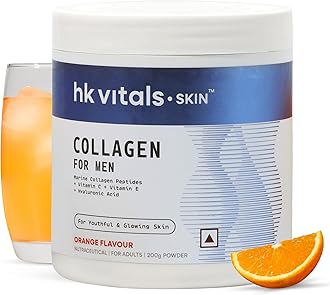Marine Collagen for Men Supplement (Orange, 200g) | Vitamin C, E, Sodium Hyaluronate | For Youthful & Glowing Skin