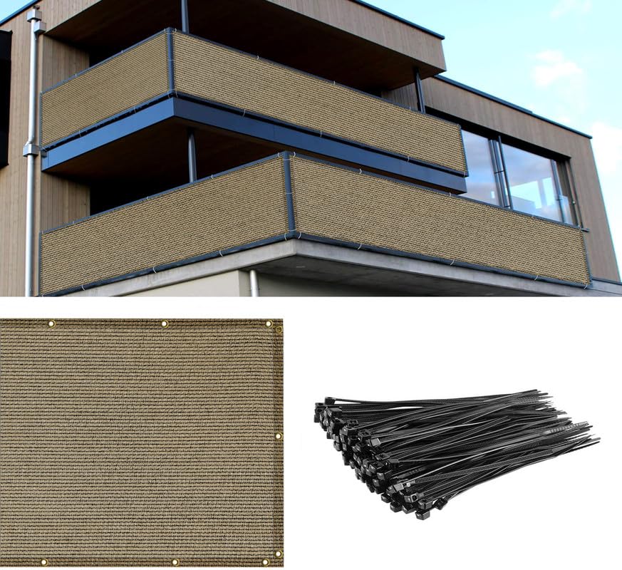 Image of HDPE Fabric Self Fold Baby Kids Safety Net Protector for Balcony & Staircase Railing Guard,Balcony Stairway Net Baby Safety Products for Indoor&Outdoor(BeigeBlack Color, 2X5 MTR)