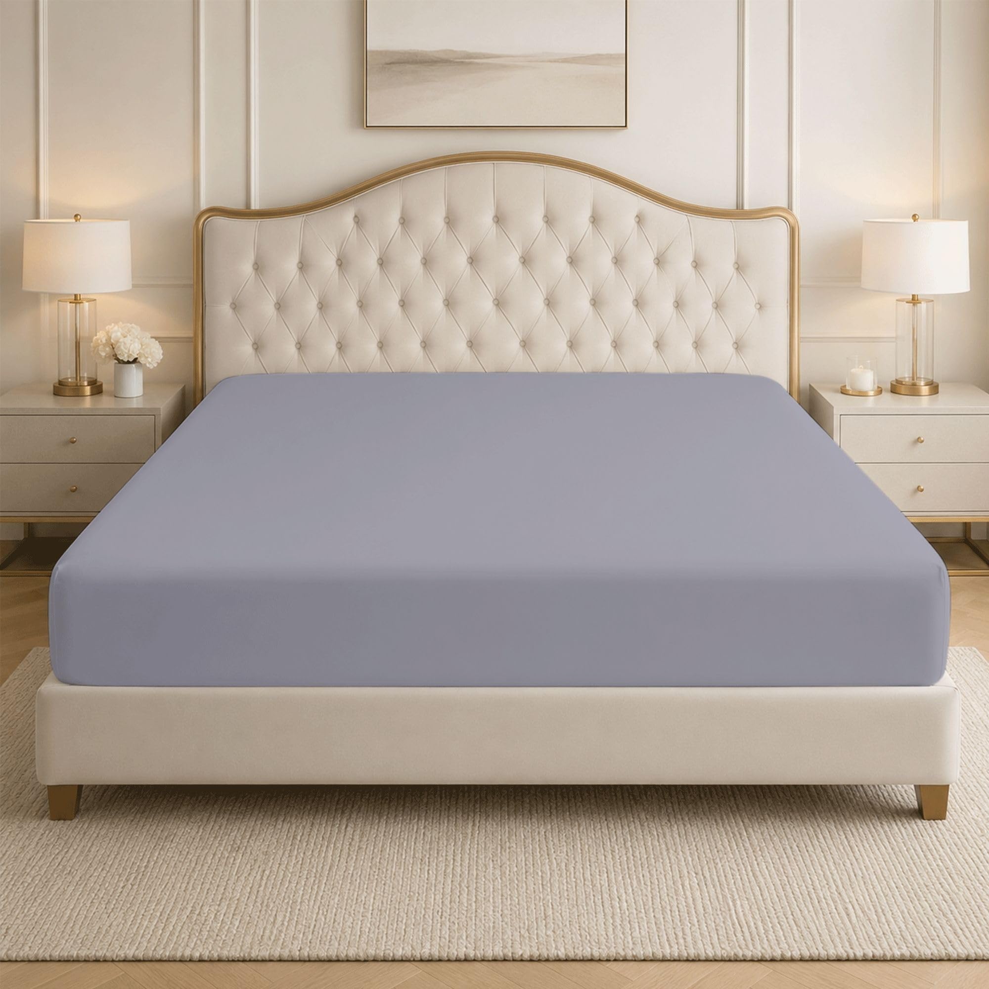 Bloombedding Silver 100% Egyptian Cotton Fitted Bed Sheets, 400 Thread Count Single Bed Fitted Sheet, 35Cm Extra Deep Pocket, Breathable Cotton Mattress Bedding