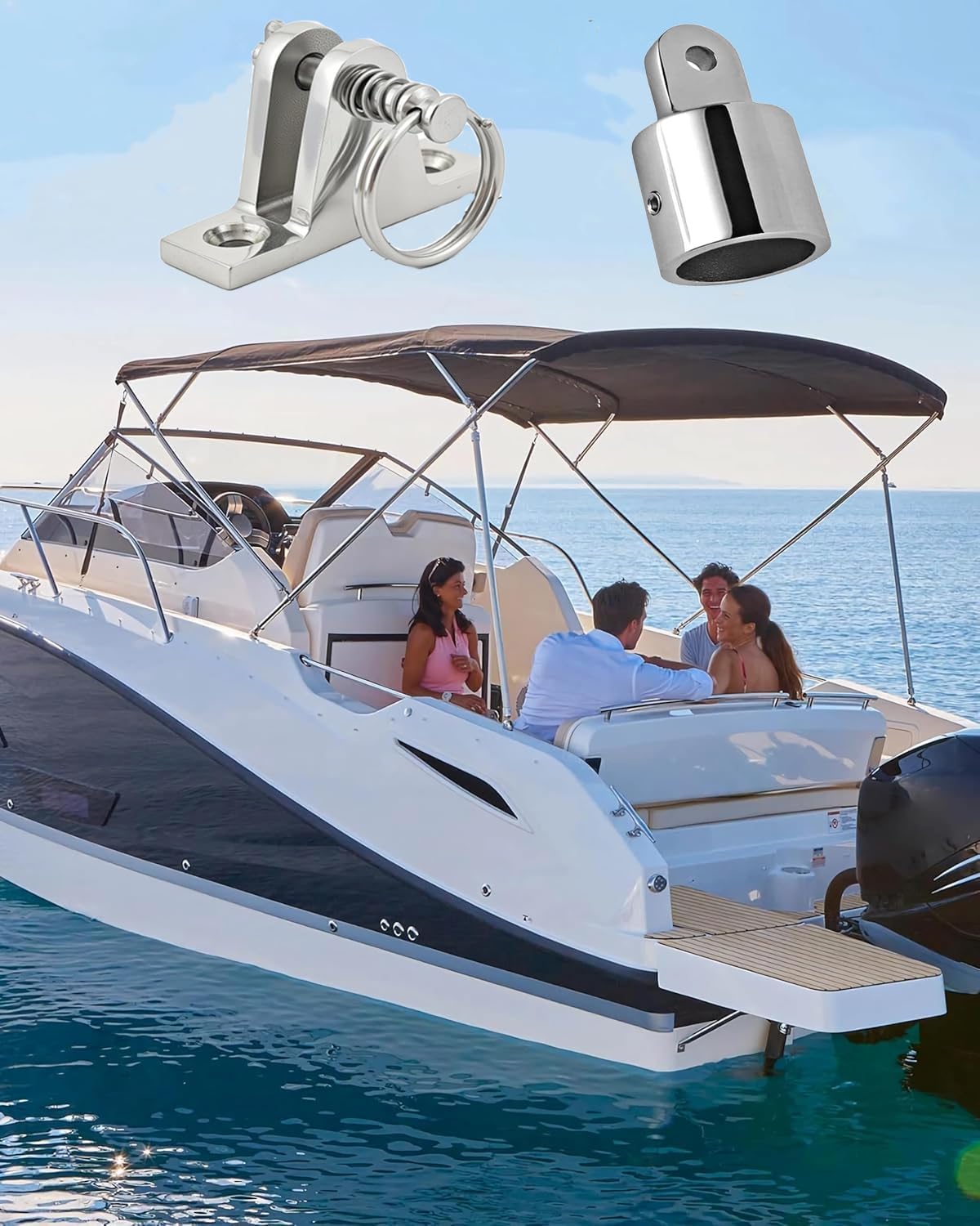 Bimini Top Hardware Kit, 316 SS Deck Hinge & Eye End Cap, 2 Pair