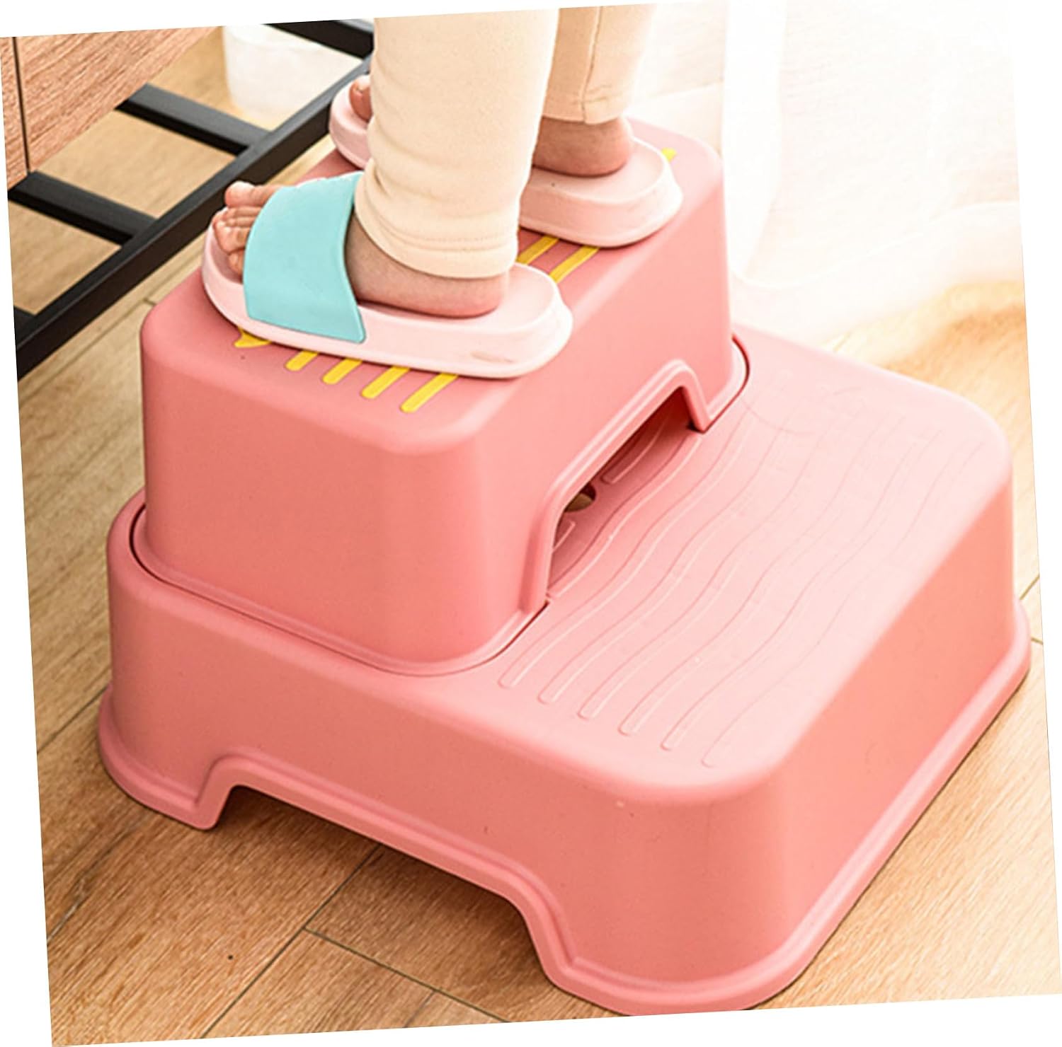 Kids Plastic Footstool Stool for Toddlers, Non Slip PP Pink