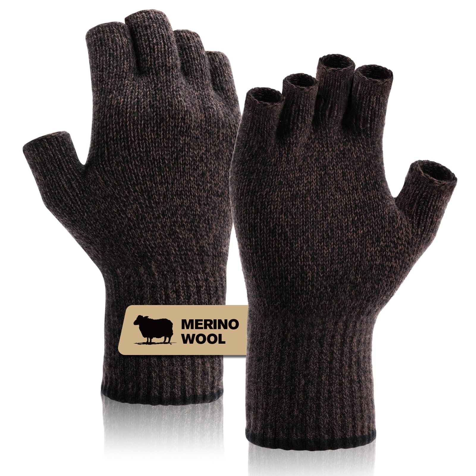 Merino Wool Fingerless Gloves for Men Women Half Finger Gloves Thermal Soft Knit Liner for Hunting Fishing Hiking