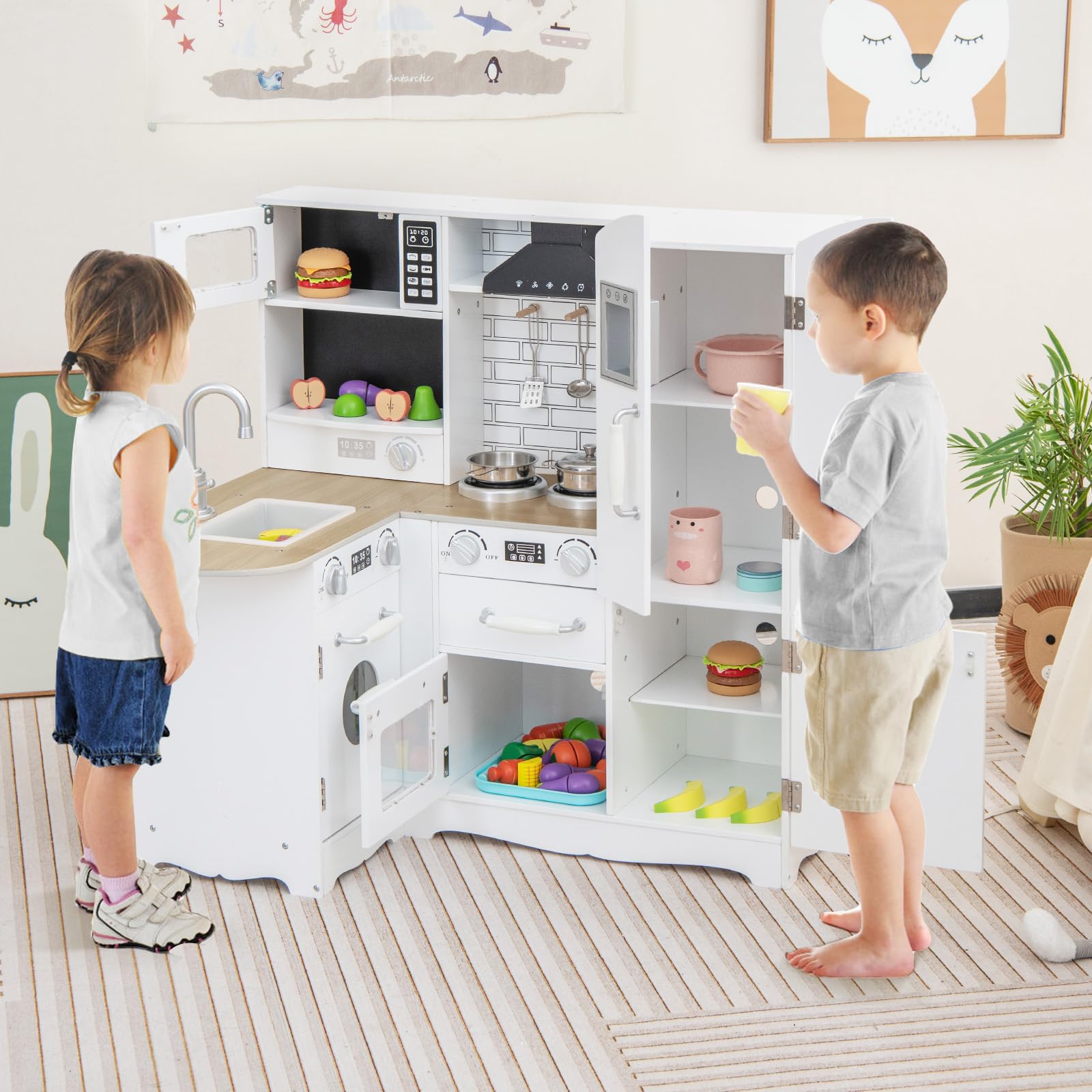 Cucina Giocattolo Per Bambini Con Cappa Macchina Del Ghiaccio Telefono E 16 Accessori Gioco Cucinetta Rosa