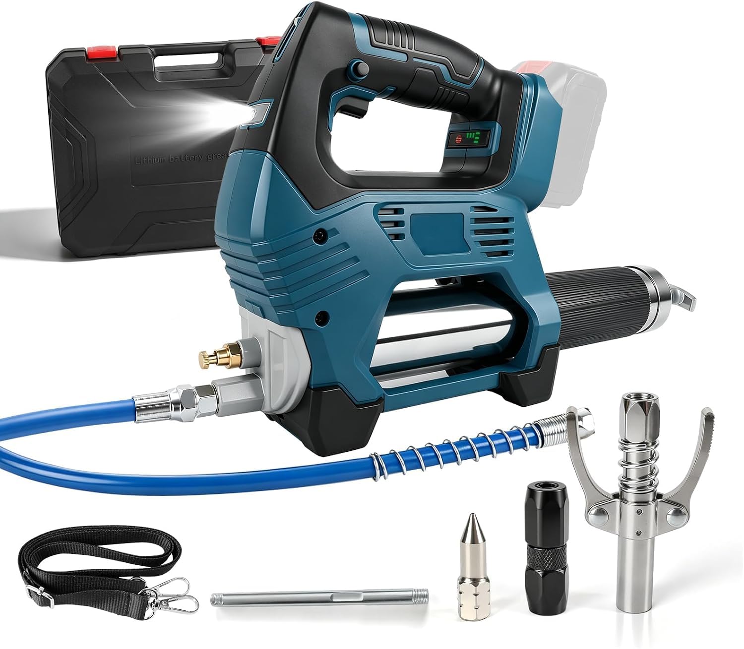 Ingrassatore a Batteria da 12000 psi, ingrassatore Elettrico Senza spazzole, con Flusso a 3 velocità e Luce LED, per Macchine agricole, Camion e Costruzioni.