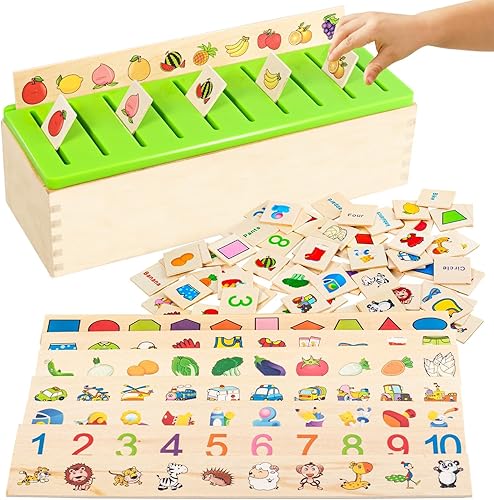 Miniatura 1 de Juguetes de clasificación Montessori de madera para niños pequeños, caja de actividades educativas de aprendizaje temprano para bebés, juegos de