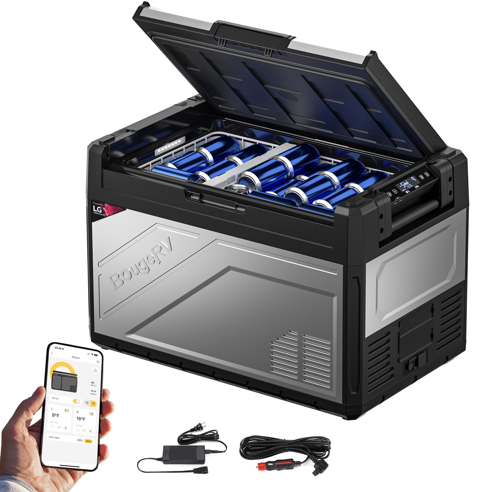 BougeRV Rocky2 Kompressor Kühlbox Auto mit Akku Kühlbox 12V 230V