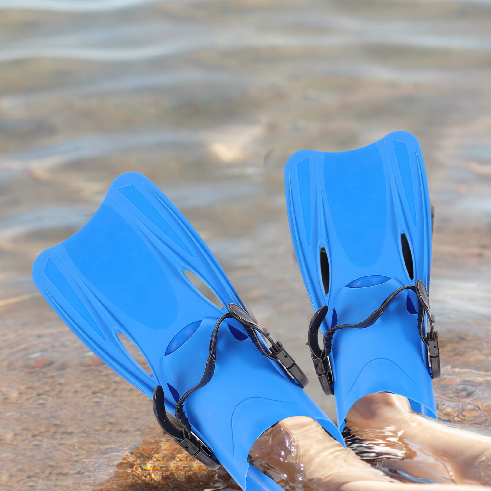 Healvian Schnorchelflossen Verstellbare Schnallen Offener Absatz 39–43 Schwimmflossen 1 Paar Reisegröße Kurze Schwimmflossen Zum Schnorcheln Tauchen Schwimmen Erwachsene Männer Blau