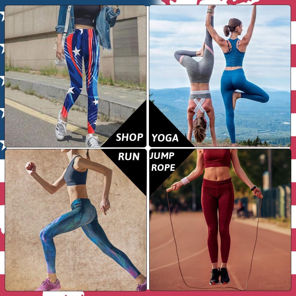 Eciodci Women's American Flag Leggings USA 4th of July Patriotic Stripes High Waist Soft Stretchy Yoga Pants - Image 6