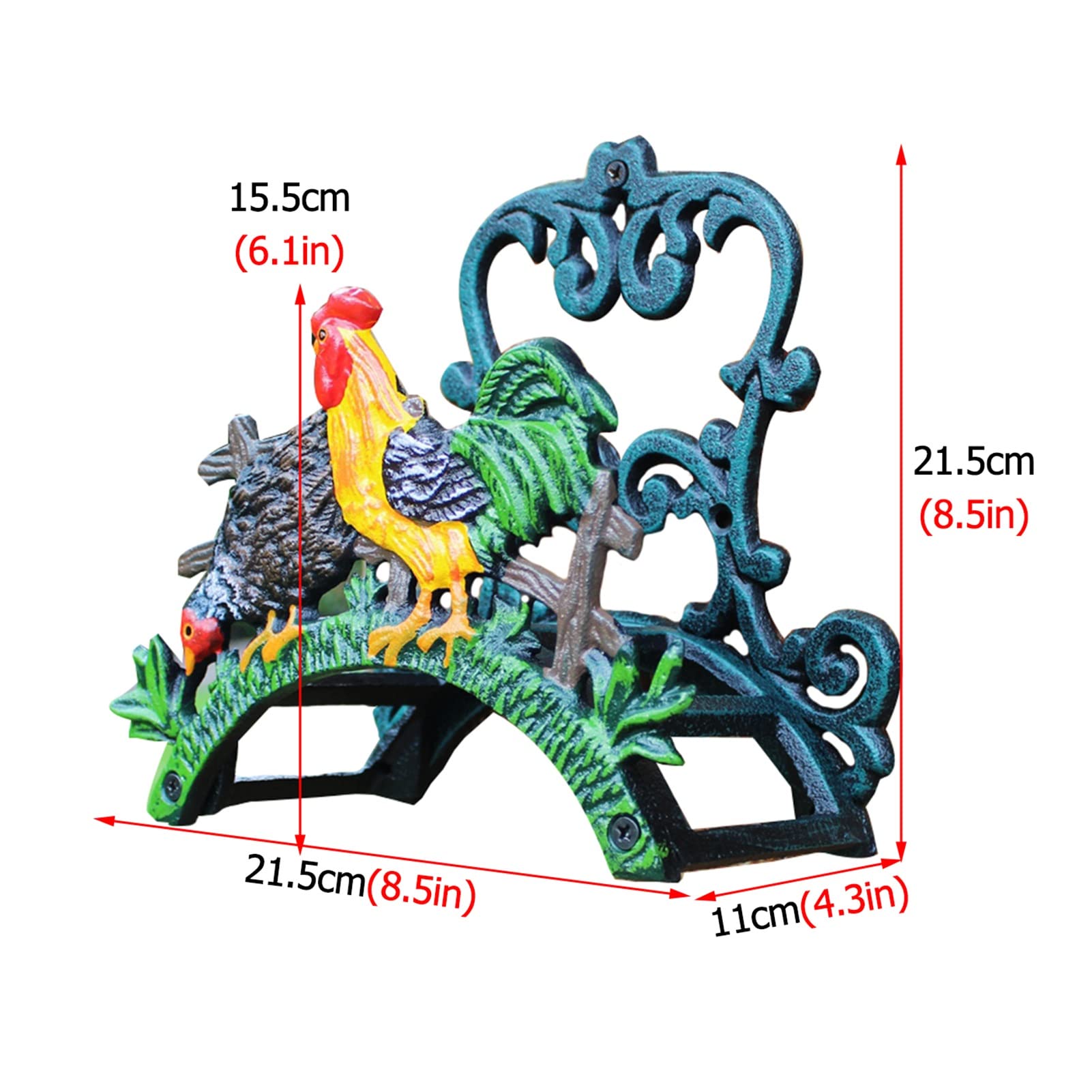 Soporte de manguera de jardín europeo clásico, organizador de tubería de agua de hierro fundido montado en la pared, decoración de pared de casa de campo/villa de campo, diseño de patrón de gallo