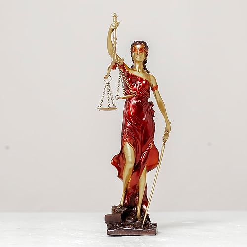 Estatua de bronce ciega de la justicia, figura de justicia Themis de 11 pulgadas (rojo)