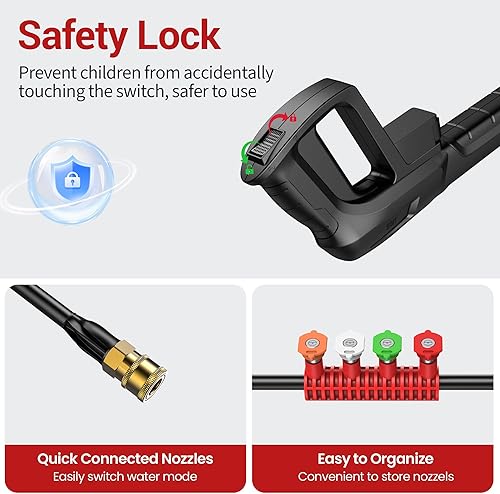 Miniatura 5 de Lavadora a presión eléctrica, lavadora eléctrica de 2.5 GPM con cañón de espuma, lavadora eléctrica de alta presión con 4 boquillas de conexión