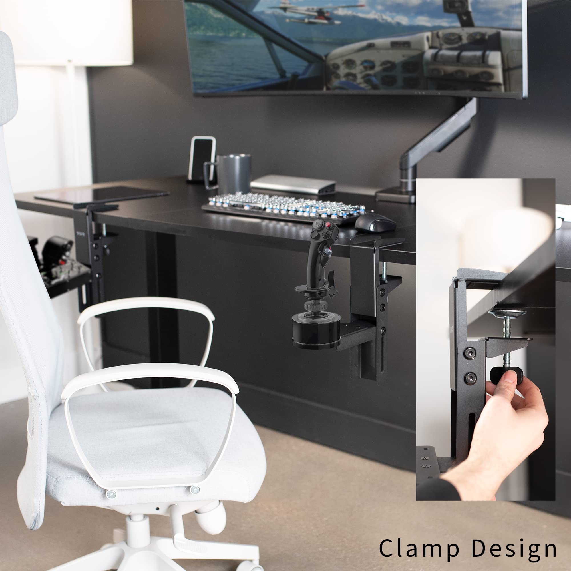 VIVO Joystick et support d'accélérateur à pince en acier conçu uniquement pour le système Thrustmaster Hotas Warthog Dual Throttle pour Windows, se fixe à des bureaux jusqu'à 5,8 cm d'épaisseur, noir,