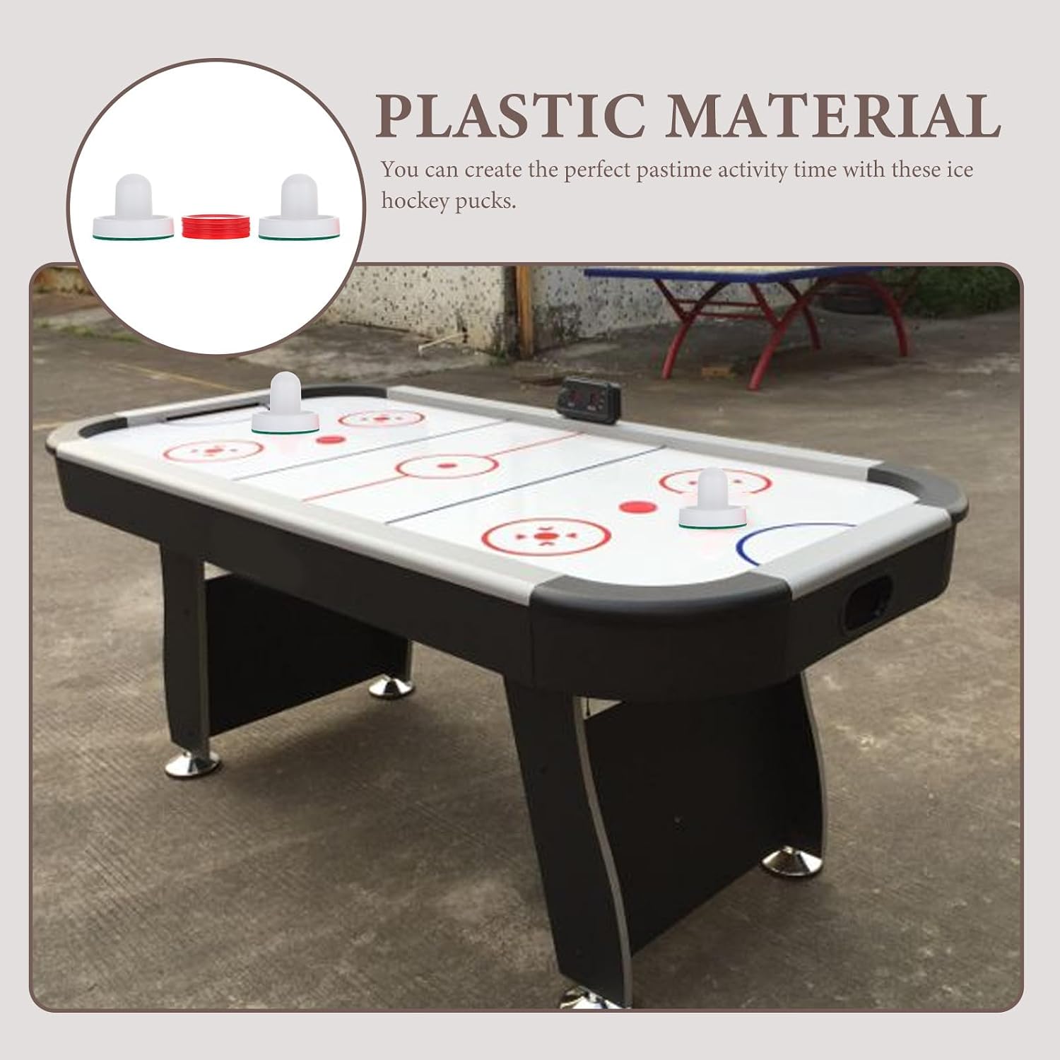 Hemobllo Air Hockey Pusher and Puck Set, 60Mm White Plastic Pushers with Red 51Mm Pucks and Felt Pads, 2 Sets Replacement Hockey Table Accessories for Game Room Play