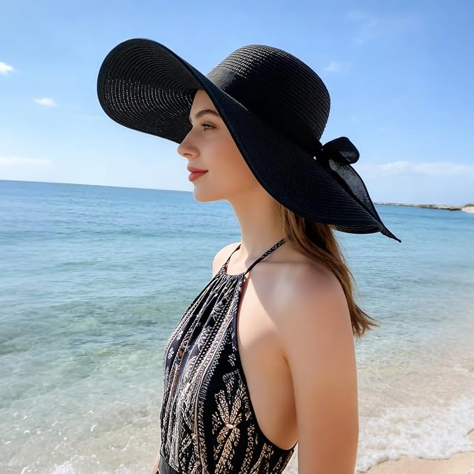 Sombrero de playa para mujer con ala ancha y lazo miniatura 6