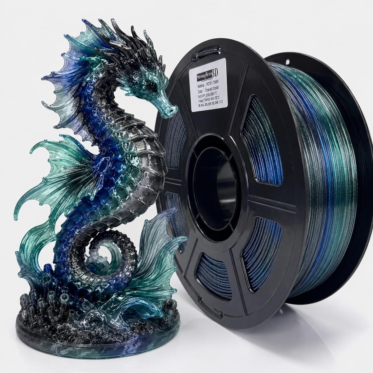 PETG Filament 1.75mm,Emerald Crystal​,Green Blue Black Silver,1kg Spool