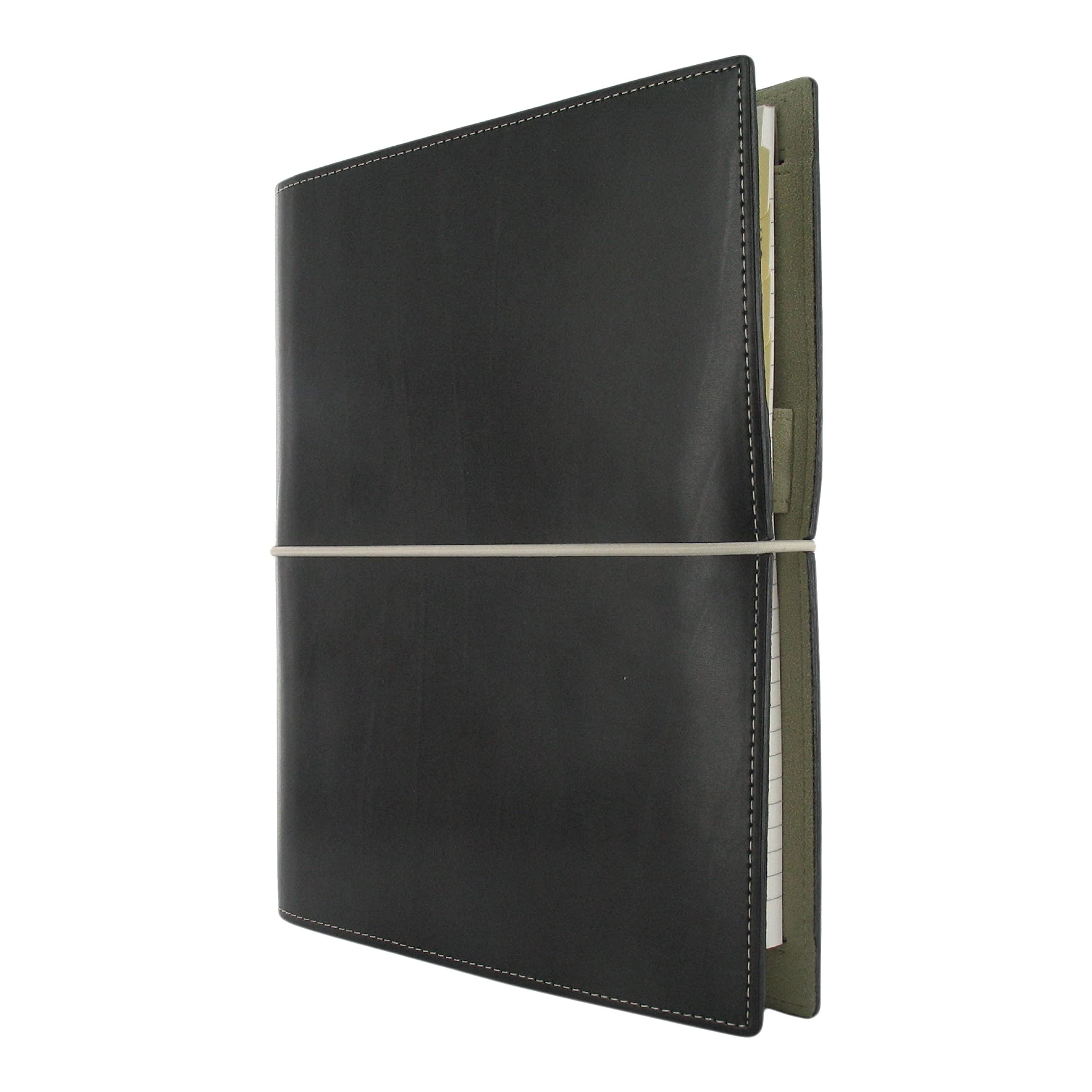 Filofax DOMINO Organizer A5 schwarz Lederoptik mit Kontrastnähten Sechs Ringe Wochenkalender Kalender 2024 - mehrsprachig (C027868-24)