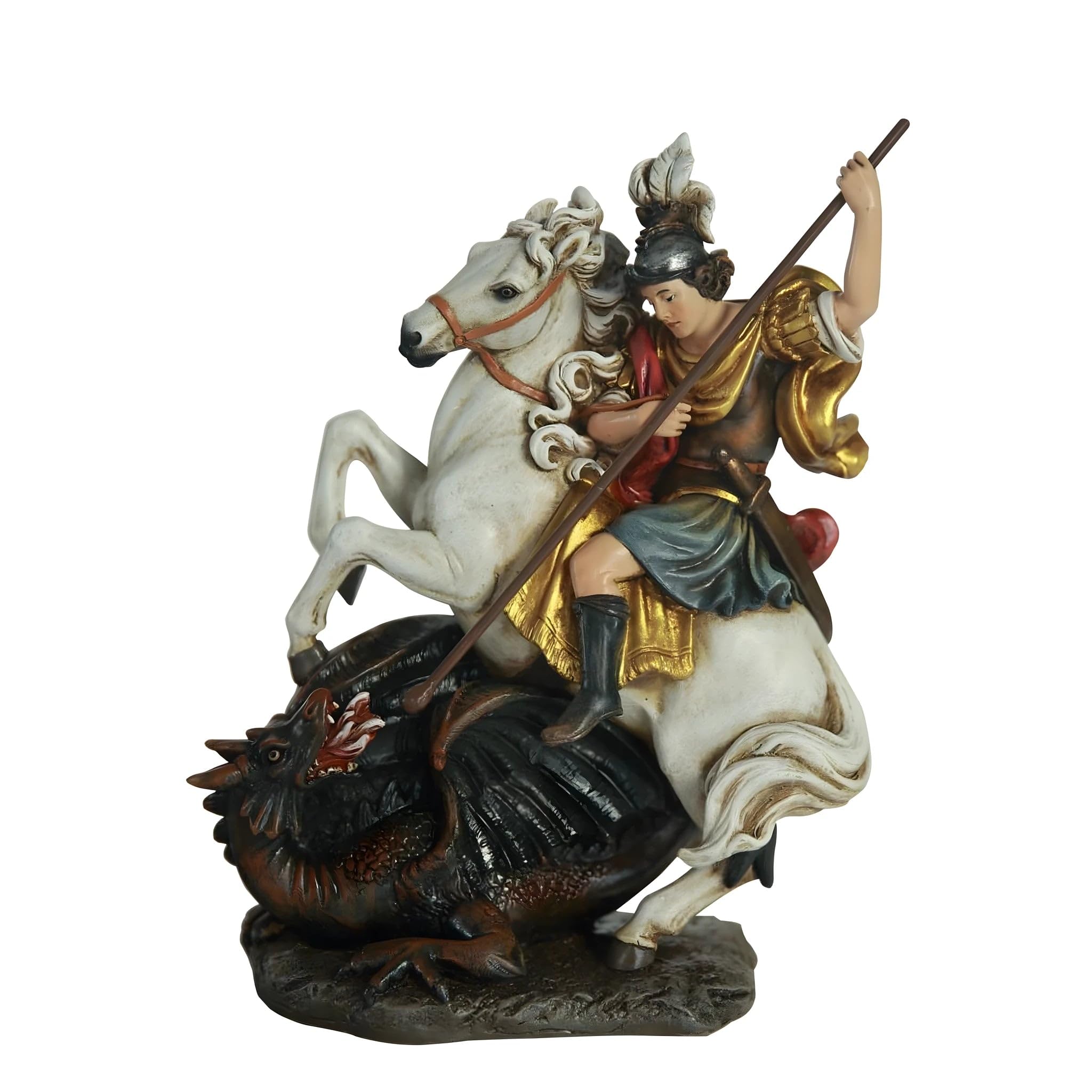 Saint George en pâte de bois 20 cm, sculpture artisanale du Val Gardena peinte à la main