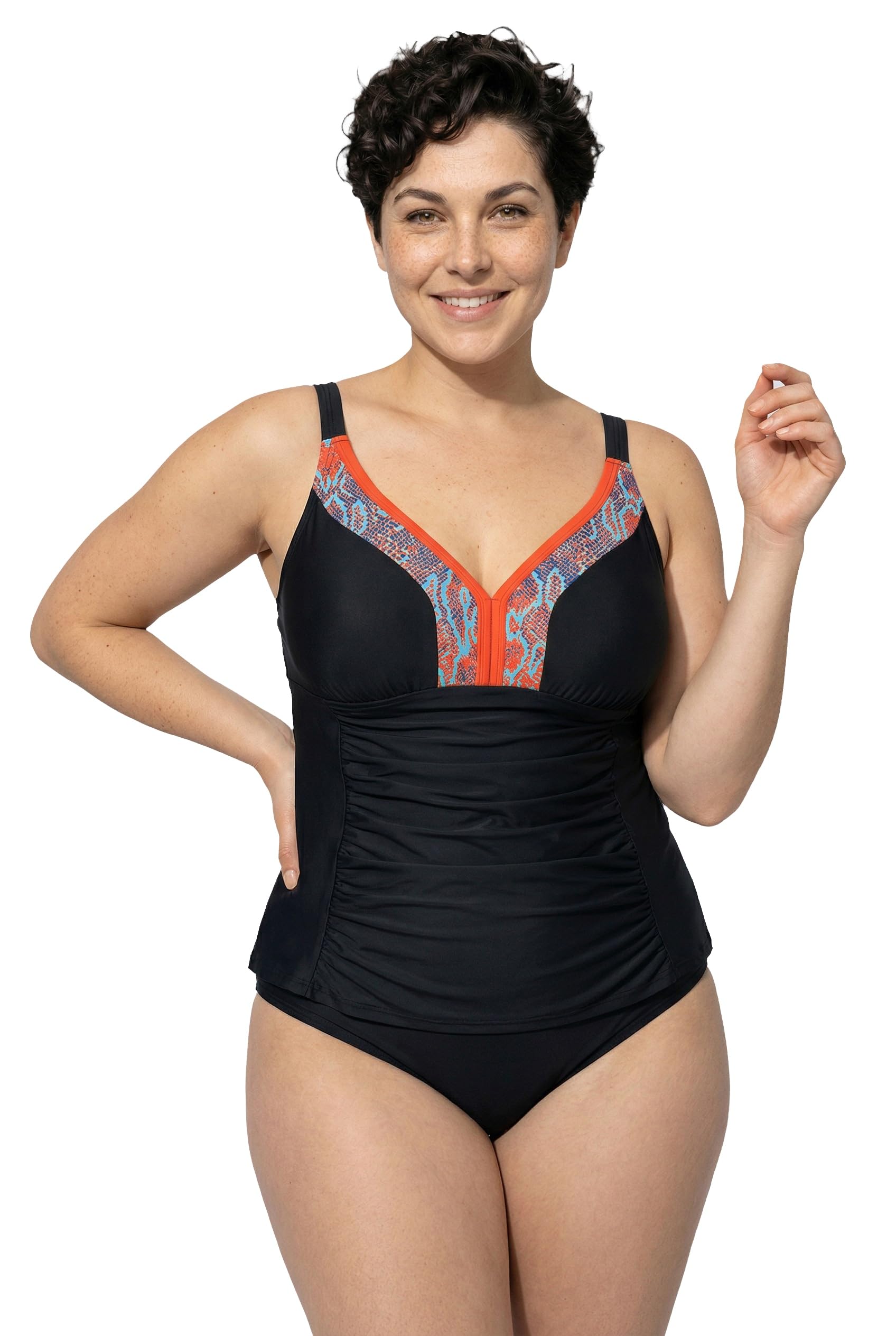 Ulla Popken Tankini con Corpino Drappeggiato, orli Decorativi, Coppe morbide e Spalline Regolabili 846877