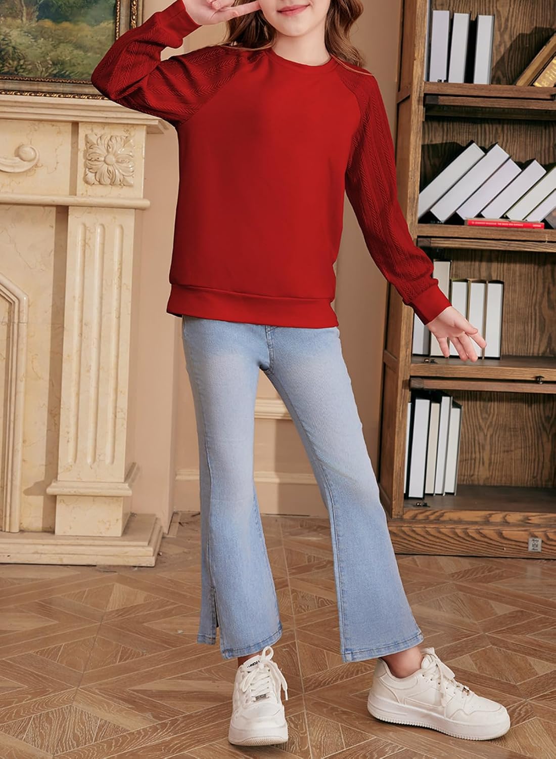 blibean Girls Fall Sweatshirt Tween Crewneck Cable Knit Tops Size 6-15 Years - Image 4