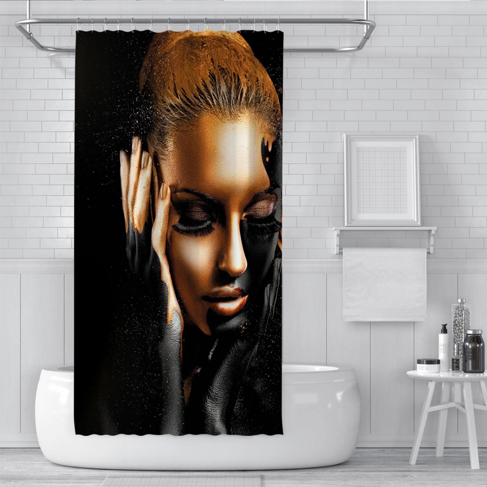Juegos de Cortinas de Ducha de Mujer afroamericana Cortinas de Ducha Impermeables Negras Que protegen la privacidad para Cortinas de Ducha de apartamento de baño W190xL220cm