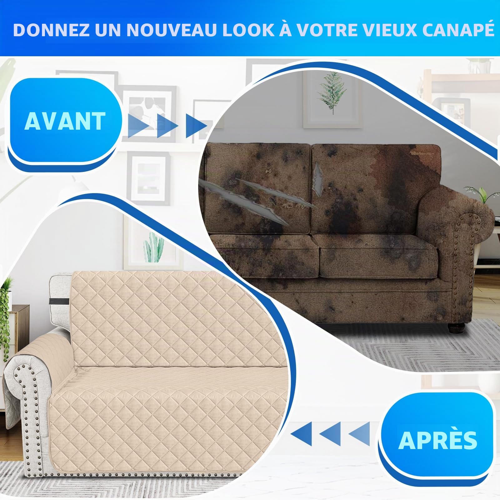 Housse De Canapé Imperméable Universelle 3 Places, Beige