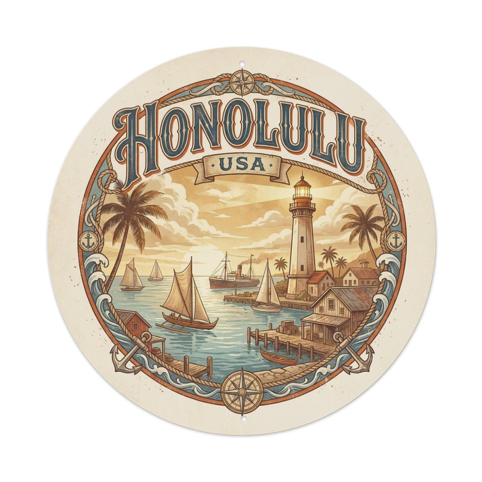 Vintage Travel Honolulu Hawaii Legacy Metal Tin Sign