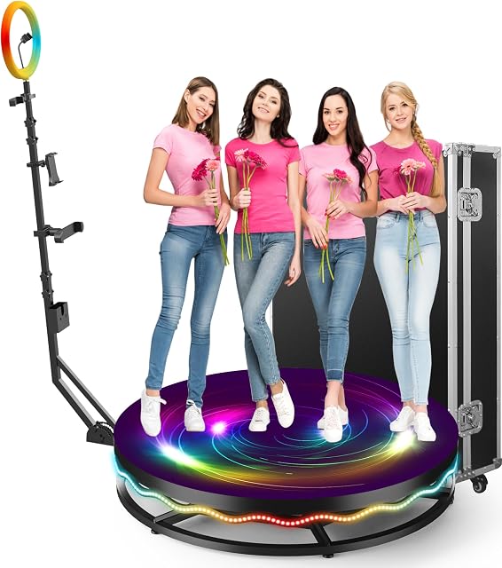 360 Photo Booth Machine for Parties with Ring Light Stand on Remote Control Automatic Slow Motion 360 Spin Photo Camera Booth Free Custom Logo