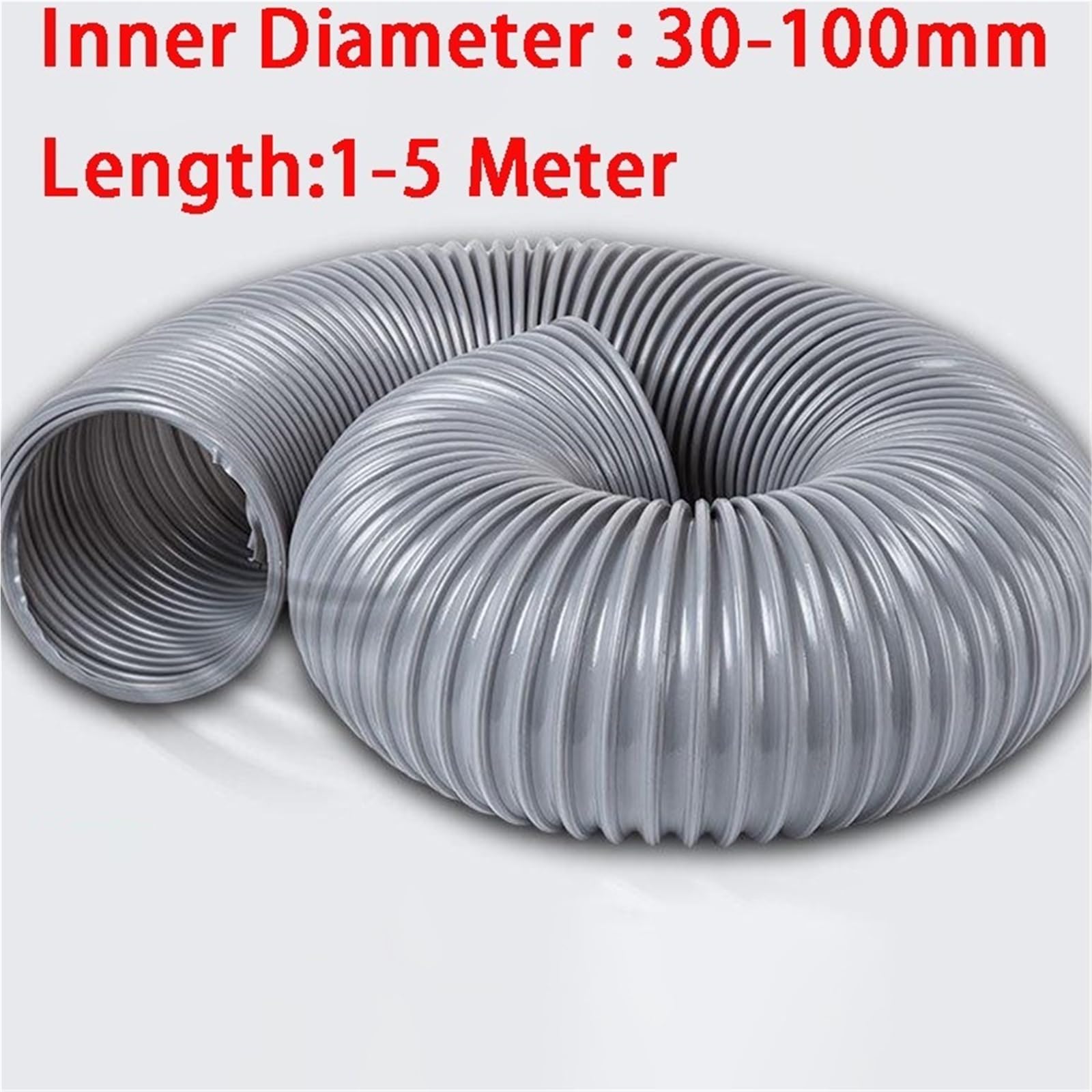 Manguera de aspiradora succión polvo reforzada con alambre acero PVC gris, tubo aire 1-5m longitud, diámetro interior 30-100mm(Inner Diameter 100mm)