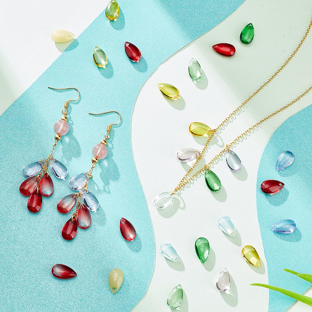 AHANDMAKER 120 pz Perle di Vetro Ceche A Goccia, 4 colori Perline di Cristallo Trasparenti con Polvere D'Oro Scintillio Pendenti Sciolti Perline per Fai Da Te Creazione di Gioielli, Rosso&Arancione