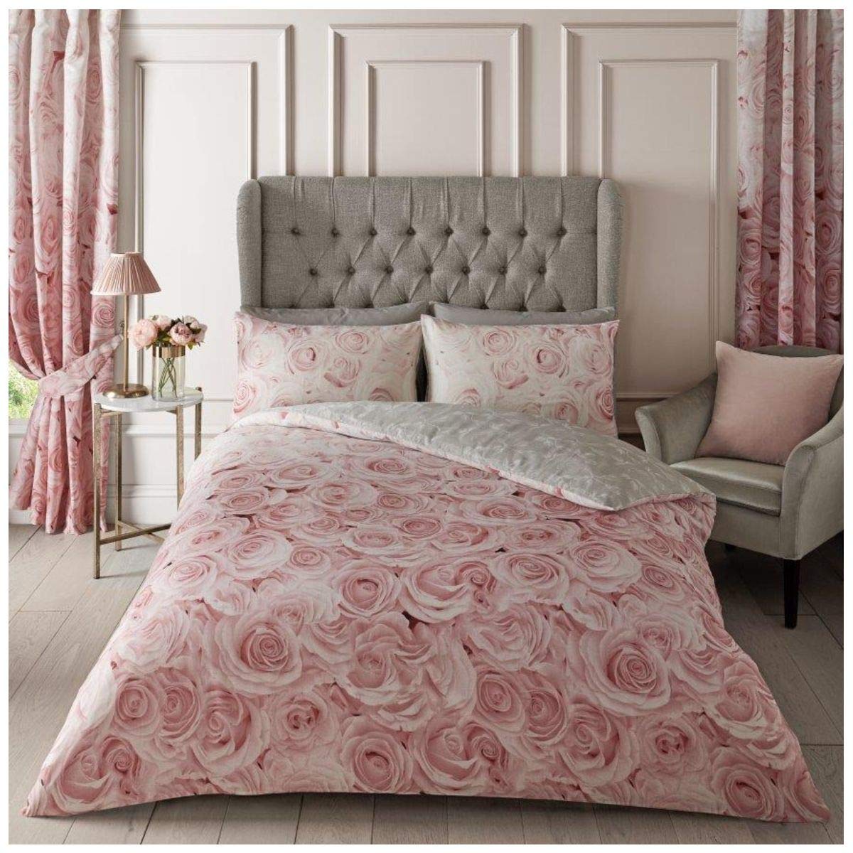 Gc Gaveno Cavailia Pink 3Pcs Rose Floral Duvet Cover, Flower Vintage Bedding Sets, Reversible Polycotton Quilt Bedset