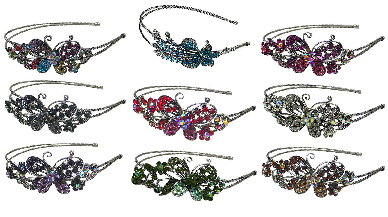 Set of 9 Crystal Headbands in 3 Unique Designs Resilient Metal Wire Hairbands for Size Adjustment for Women U86121-0124-9mJaLfRgBC