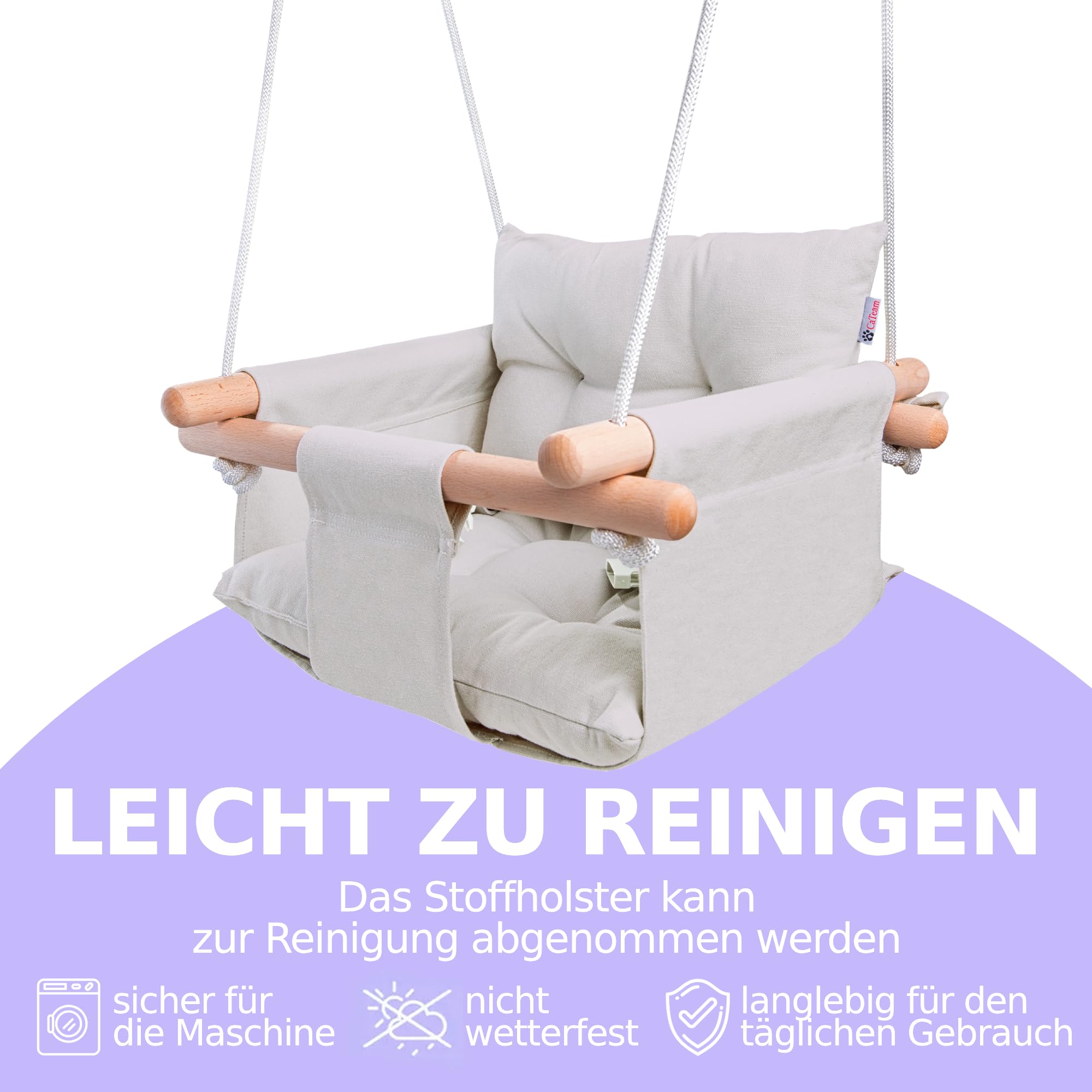 Cateam Babyschaukel Holz, Hängeschaukel mit 5-Punkt-Sicherheitsgurt, Indoor Outdoor, Kinderschaukel ab 12 Monate, Grau
