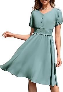 Vintage Dress for Women 1950s Dress Smocked Cocktail Dresses Church Retro Dresses with Pockets - Buy now