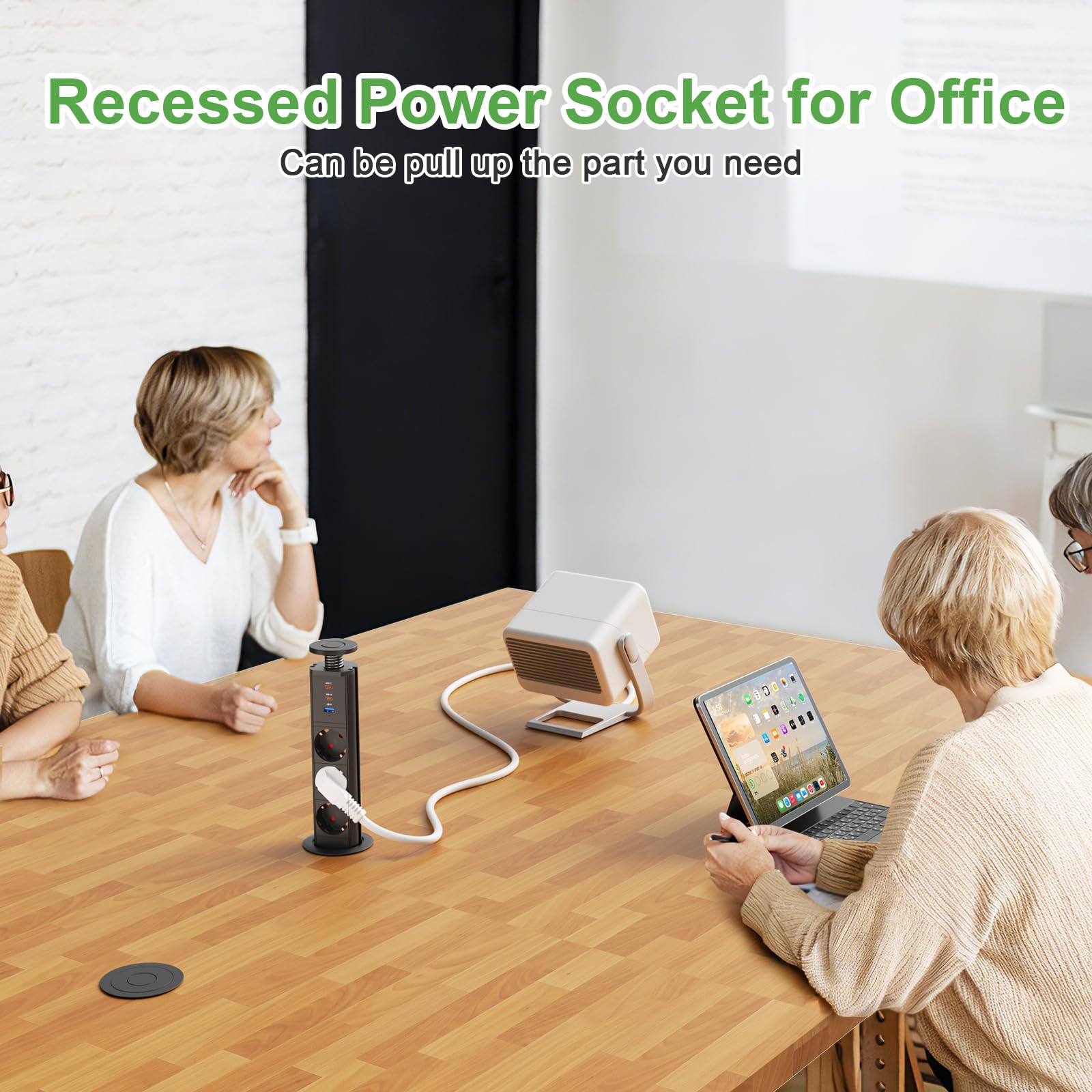 HANNELORE Presa da tavolo retrattile USB C, presa da tavolo a 3 vie con 2 USB, presa multipla integrata per piano di lavoro, ufficio, cucina, officina, cavo da 1,8 m, 4000 W/16 A, nero