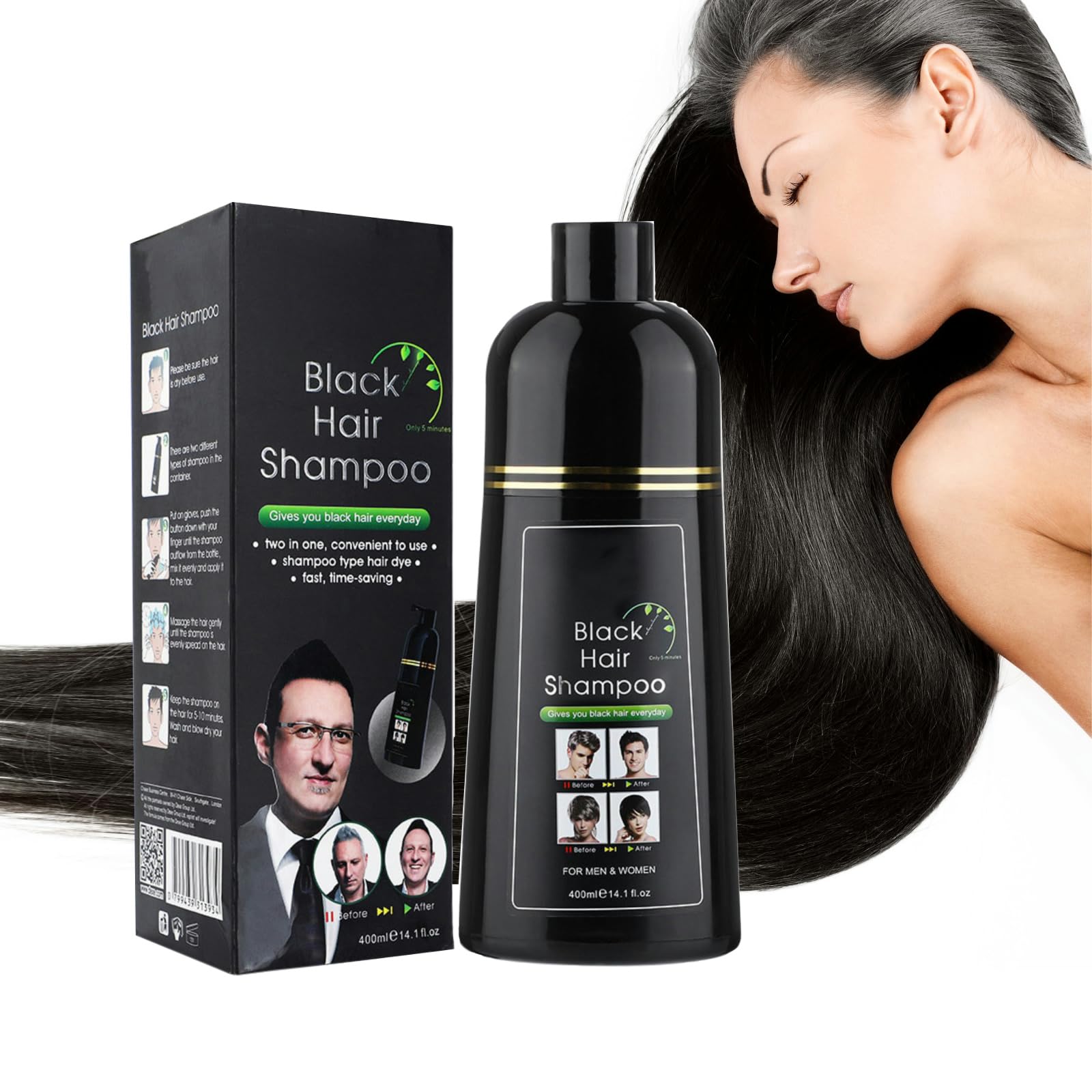 Shampooing Instantané Teinture Noire Dexe 400ml - Pour Hommes Et Femmes