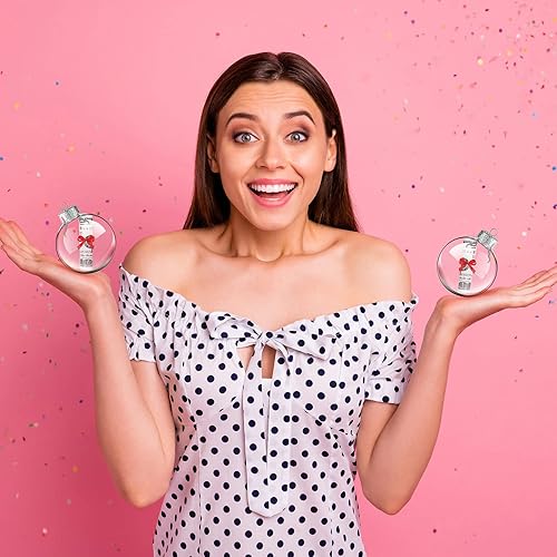 Miniatura 10 de 80 adornos redondos de plástico transparente a granel, parte superior extraíble, adornos transparentes para colgar, bolas de Navidad, adornos de