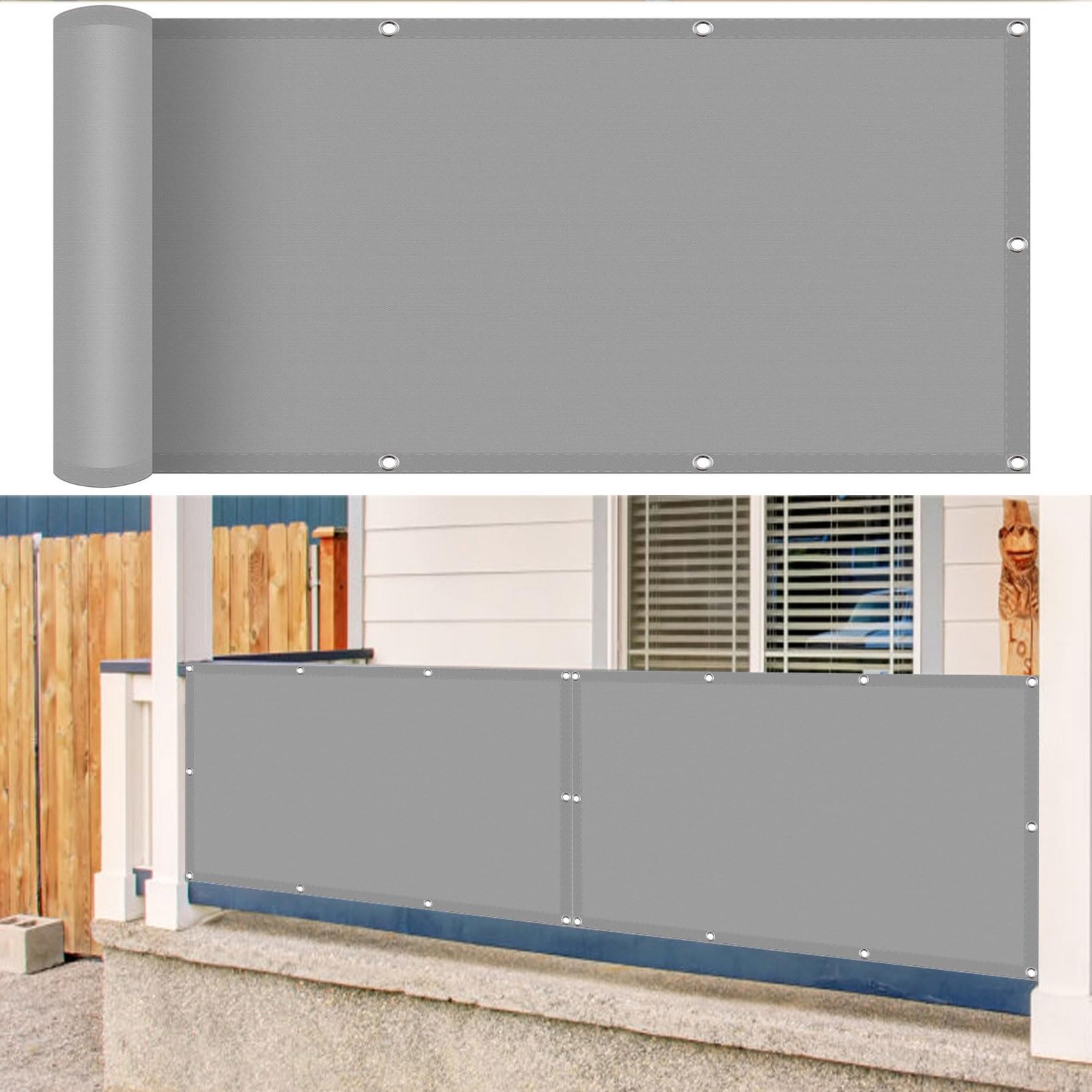 Balcony Privacy Screen Cover 30 x 120 cm Polyester, Uv-Resistant Garden Privacy Protective Screens with Grommets with Rope for Deck, Backyard, Patio, Balcony, Light Grey — image 1