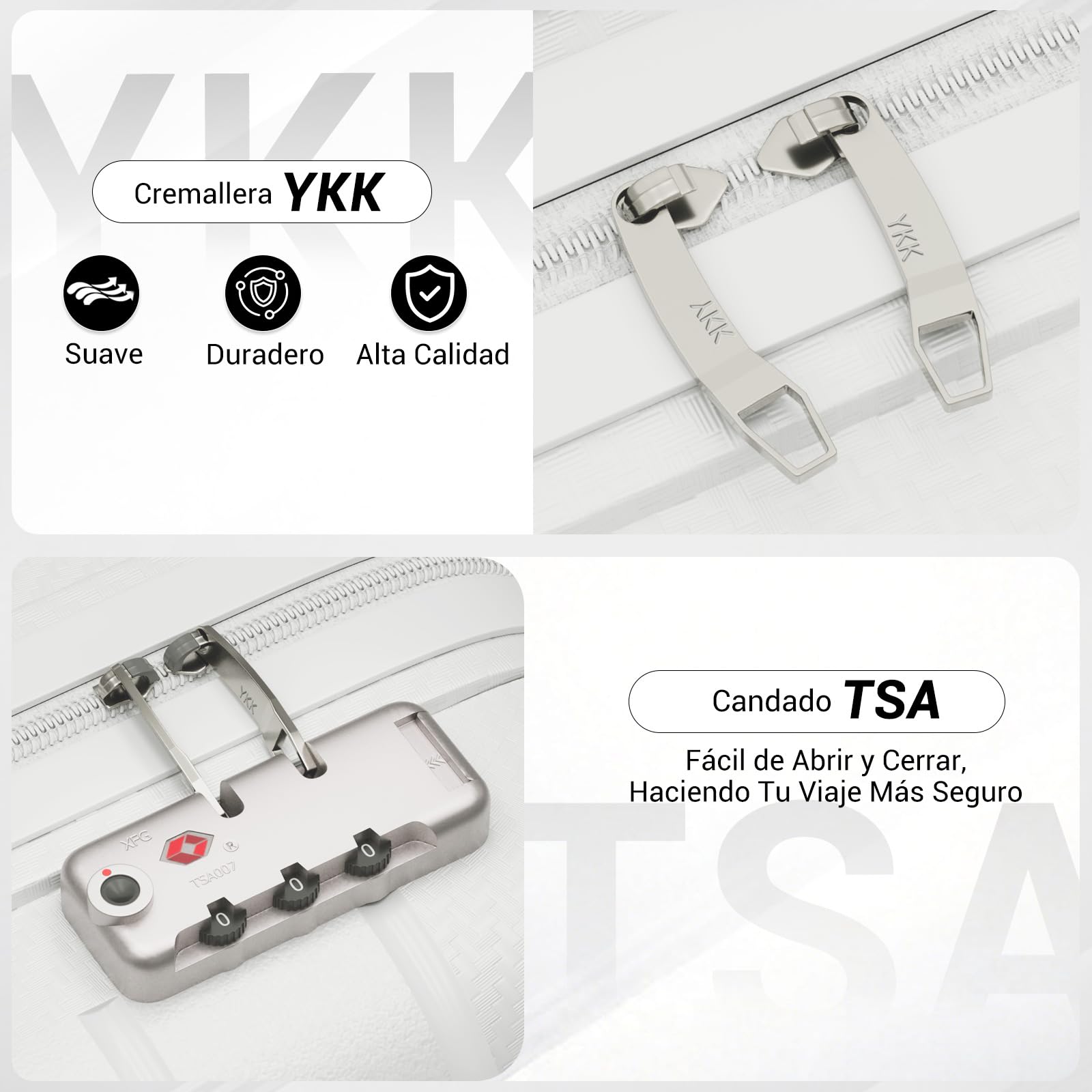 Kono Maletas de Viaje Grandes 23 Kilos, de PP Ligera y Resistente, Maleta Grande 28 Pulgadas con Textura Brillo/Mate, Elegante y Moderna, Cremalleras, Candado TSA y Ruedas TPE (Blanco)
