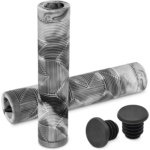 Marque MTB BMX Scooter Grips - Handlebar Bicycle Grips for Flat Straight Bars Like BMX, MTB, Scooter; Rubber Non-Slip Grip to Match Any Bike or Scooter
