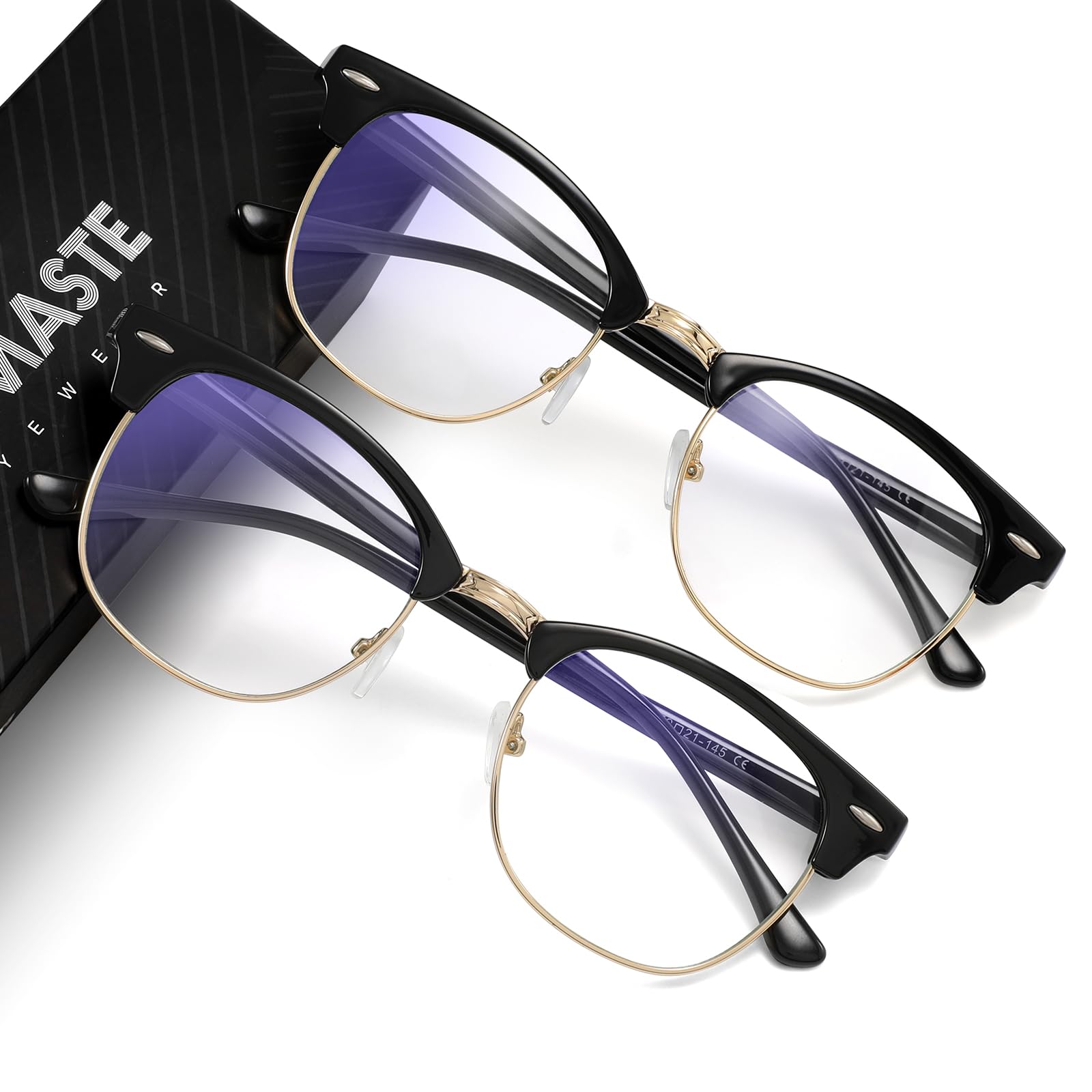 Blue Light Blocking Glasses Vintage Half Frame UV Clear Lens Anti Eyestrain Computer Gaming Glasses for Women Men(P63)