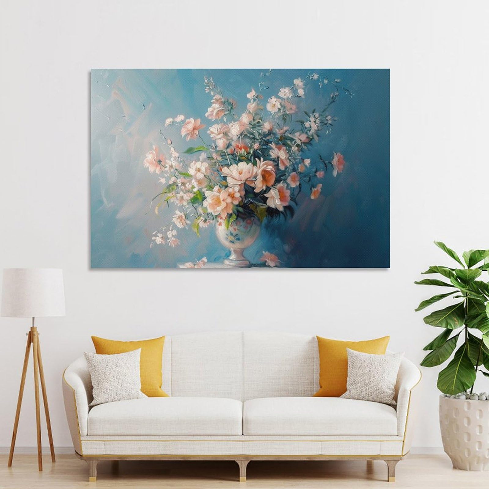 Amazon.co.jp: 絵画 青色の背景に花瓶の花インテリア 絵画 魅力的な花