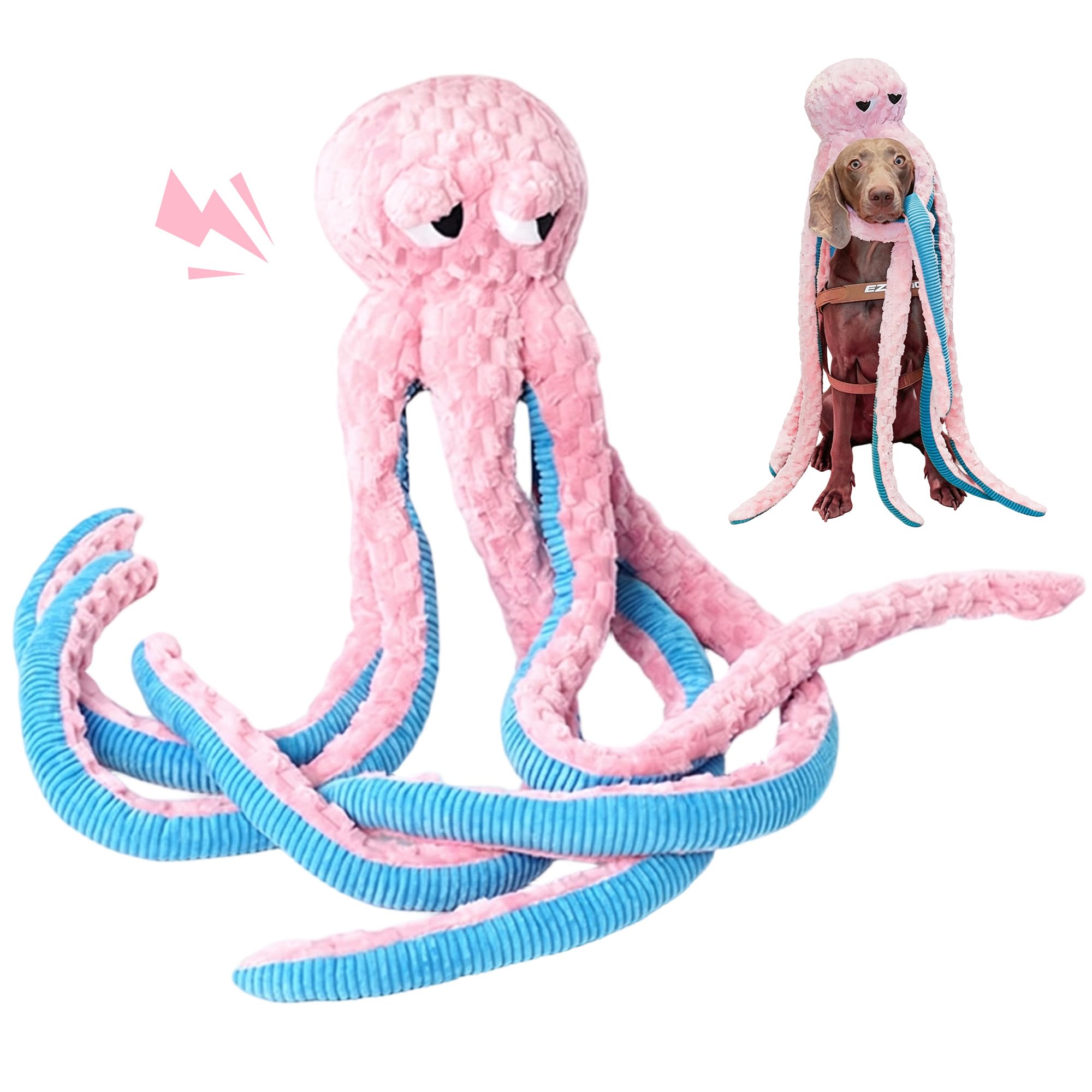 Potaroma Juguete de pulpo largo para perro, juguete de peluche chirriante extra largo de 3.2 pies, juguete interactivo duradero para masticar para el aburrimiento (rosa)