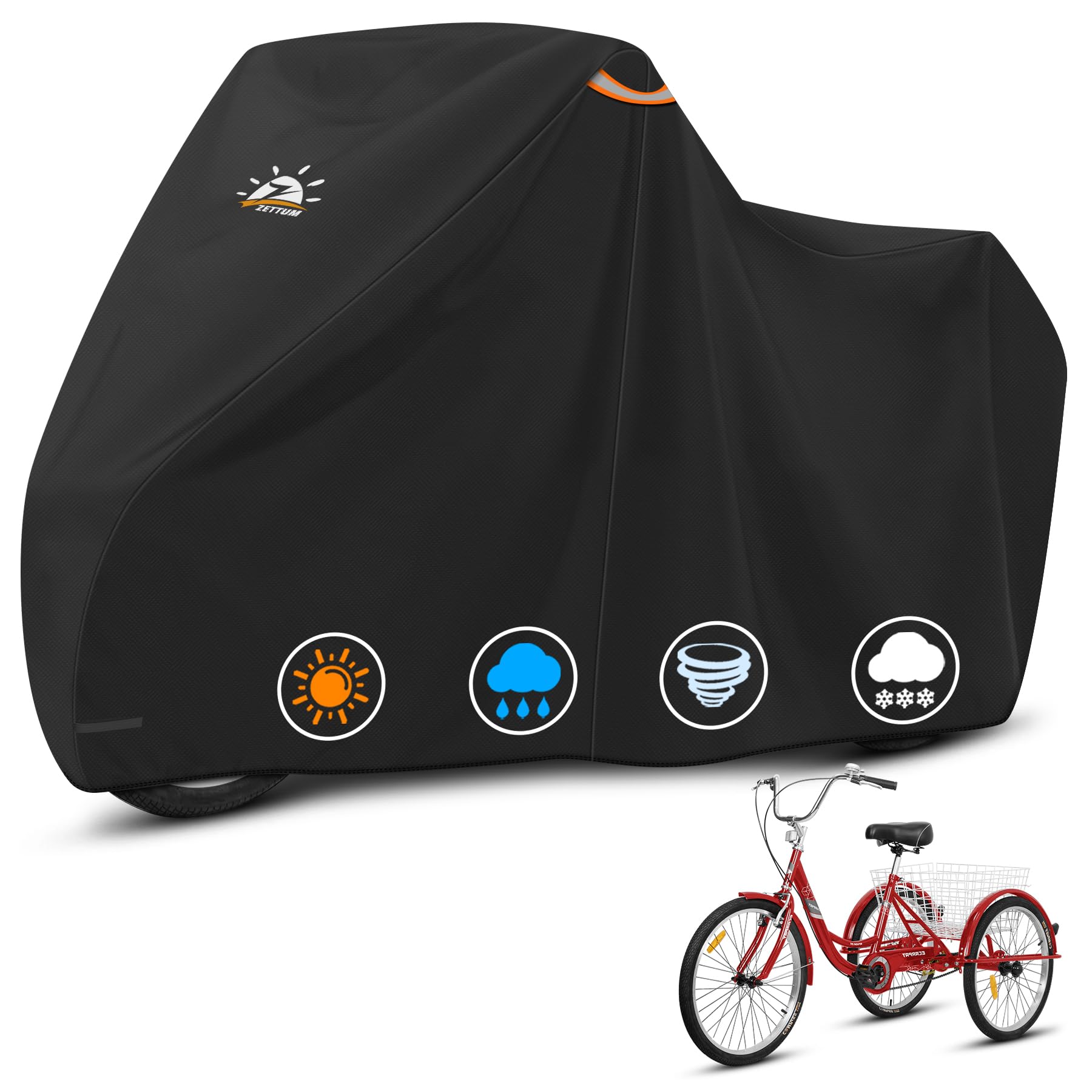 Zettum Dreirad Abdeckung 600D PU wasserdicht mit Allwetter 190×76×111 CM | Outdoor-Abdeckung für E-Dreirad und 3-Rad-Fahrrad mit Schloss, robust & ganzjährig nutzbar