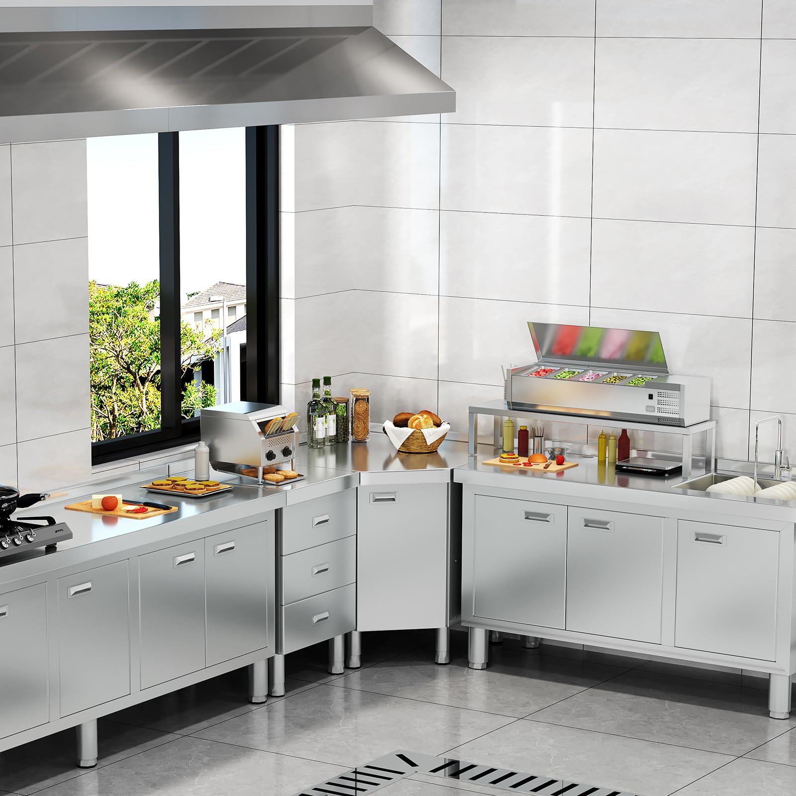 Amazon.com: ZZV Corner Stainless Steel Table with Cabinet for Prep