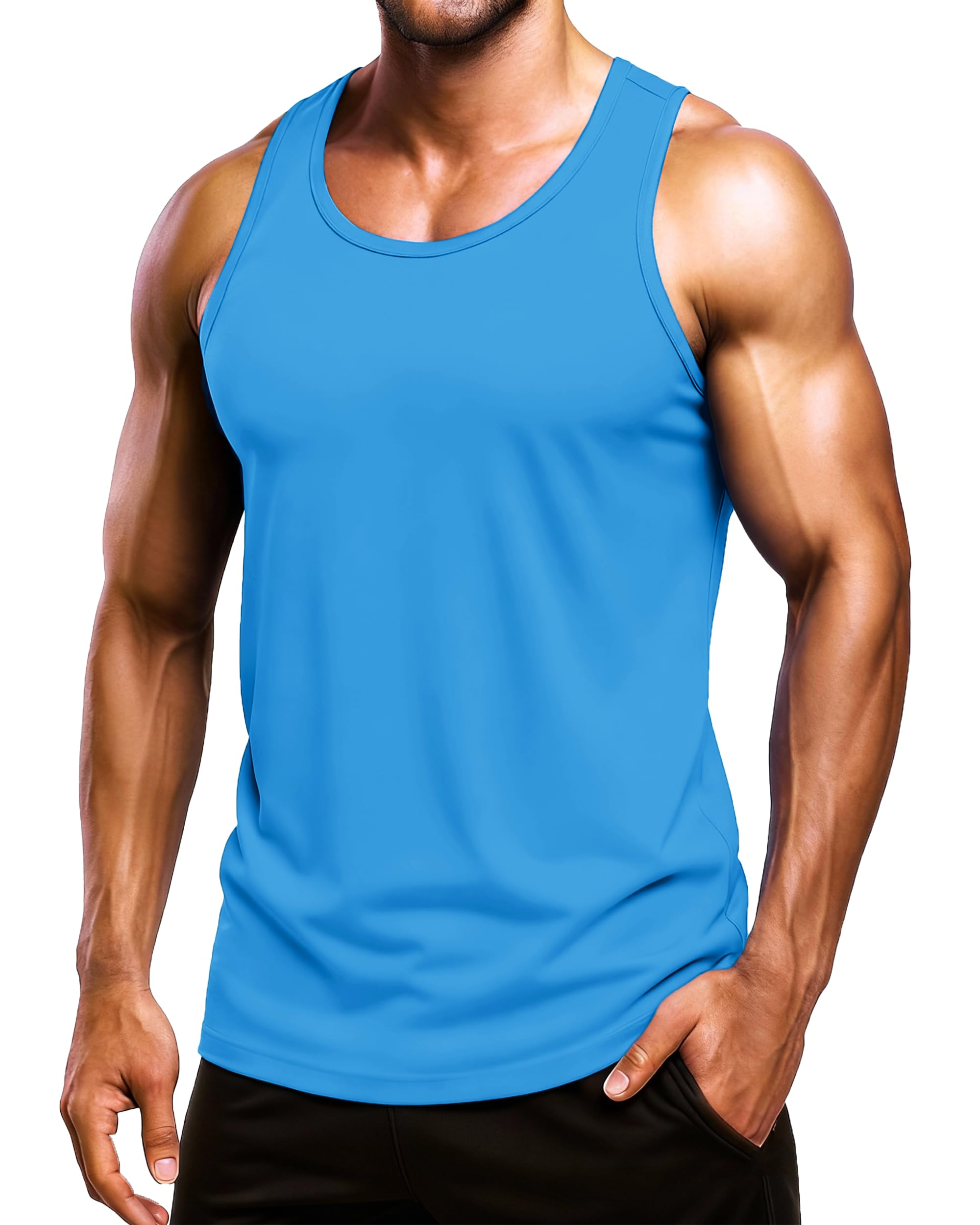 Boladeci Mens Tank Top Summer Running Workout UV Protection Lightweight Muscle Sleeveless Shirts Large Azure