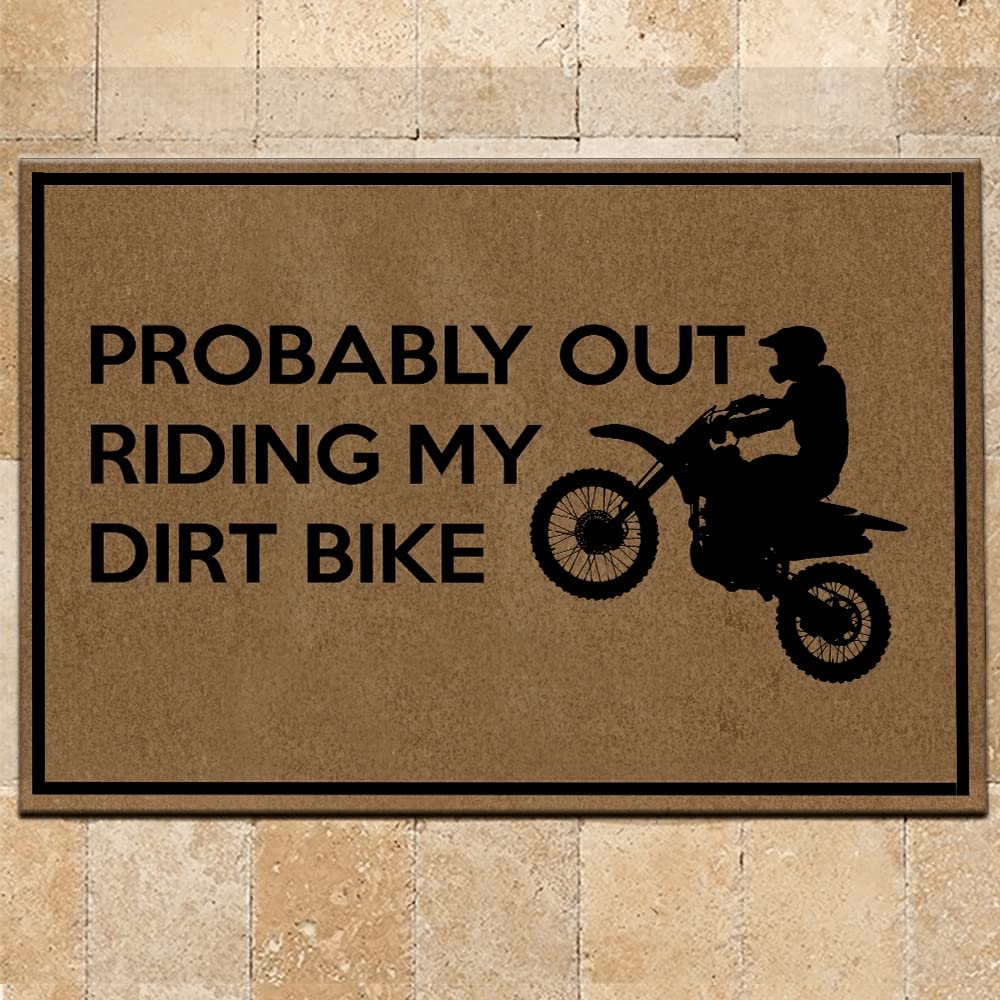 Ensound Door Mat Indoor Entrance Porch Welcome Funny Flannel Floor Mat Doormat Home Decor Probably Out Riding My Dirt Bike Gift for Bikers Home Decor Housewarming Decor 24x16 Inch