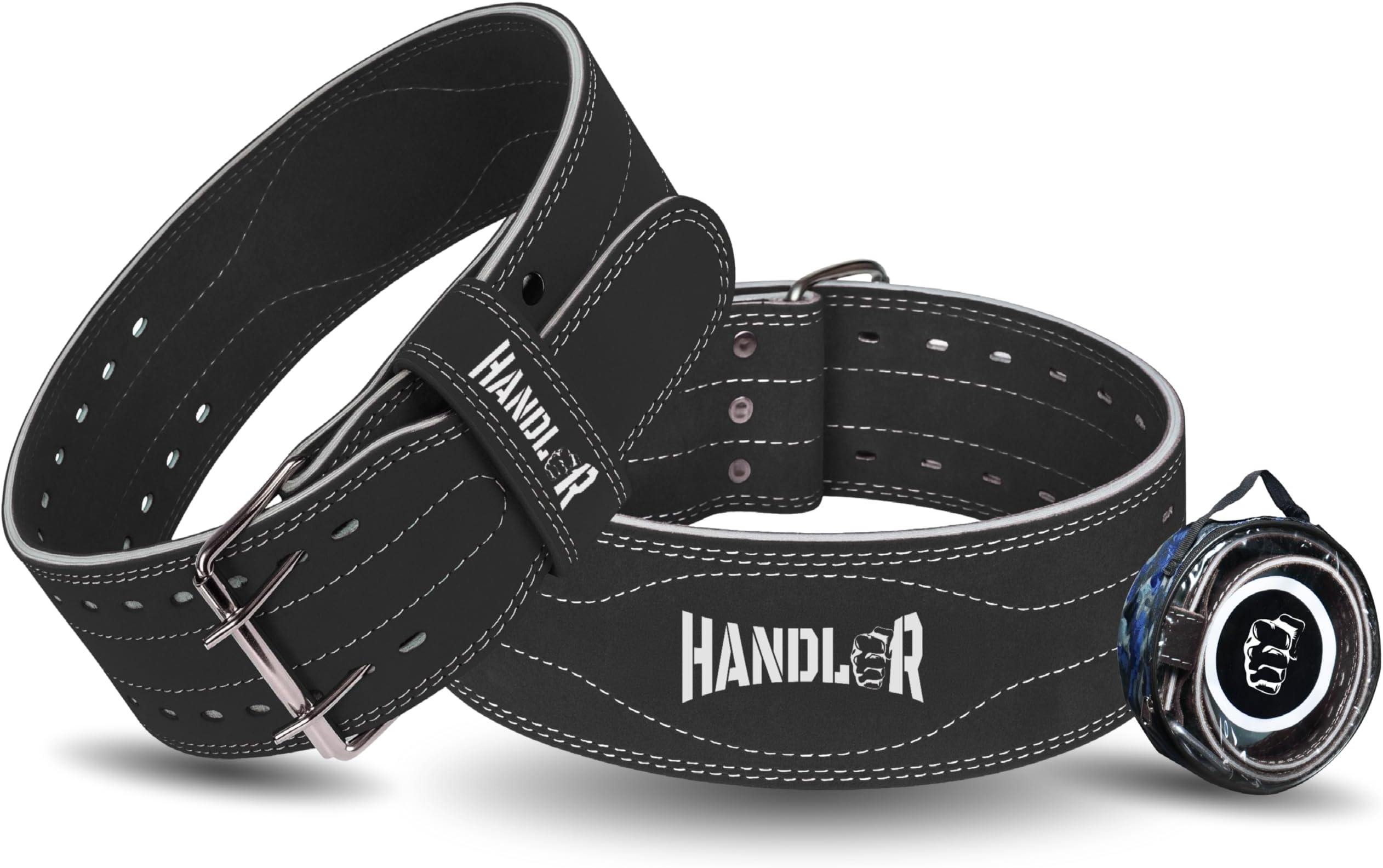 Handler Genuine Leather Unbreakble, non tearable 8mm Heavy Gym Belt for Men & Women Workout Deadlift Belt for Gym Suede Powerlifting Weight Lifting for Heavy Workout gym belt with Carry Case (Black, Small)