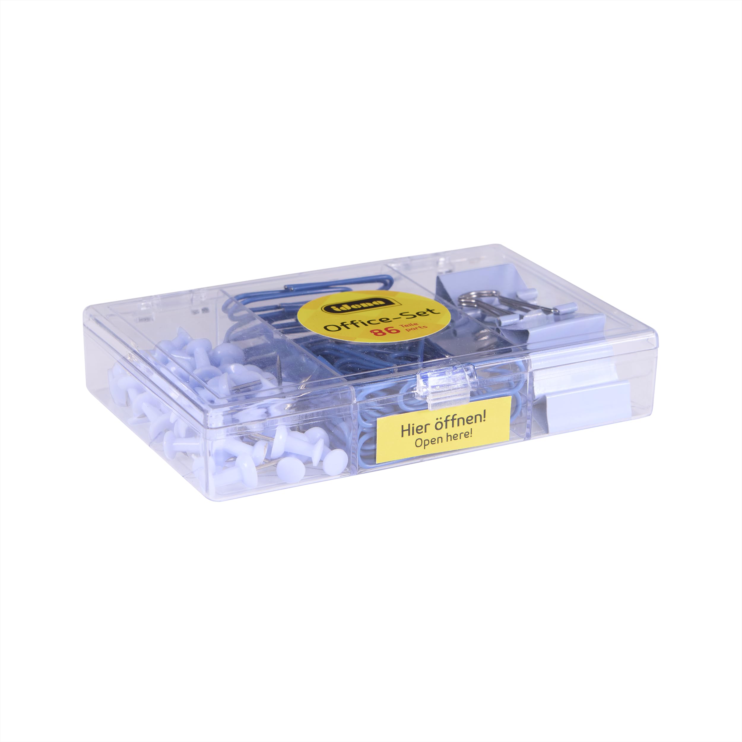 Idena 11369 Office Set 86 Pieces, 40 Push Pins, 40 Paper Clips and 6 Foldback Clips, Suitable for School and Office