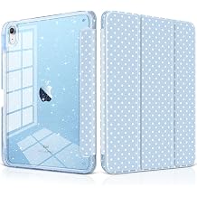MEEgoodo Case for iPad A16 11th Generation 2025/10th Generation 2022, Glitter Tablet Cases with Transparent Acrylic Back+Trifold Stand +Pencil Holder+Auto Wake/Sleep,Blue & Polka Dots